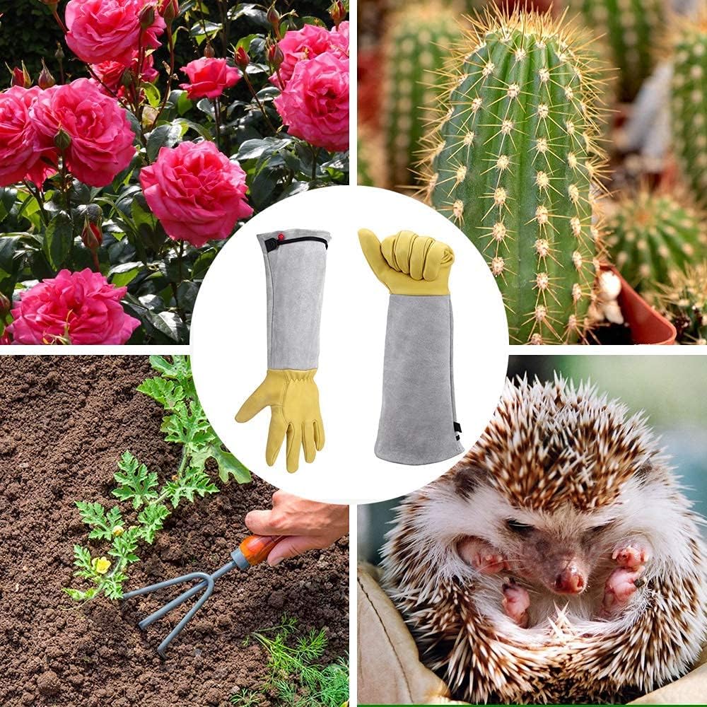 Gardening Gloves for Women/Men - Adjustable Cuff Goatskin Leather Elbow Long Sleeve Garden Gloves Gauntlet Puncture Thorn Proof Cactus Planting Rose Pruning Gloves Protective Work Gardener Gifts