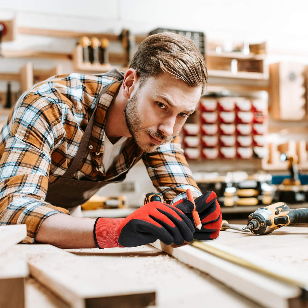 COOLJOB Gardening Gloves for Men. 2 Pairs Breathable Rubber Coated for Garden Weeding Landscaping. Outside Work for Lawn Yard. Men's Medium Size. Black & Red