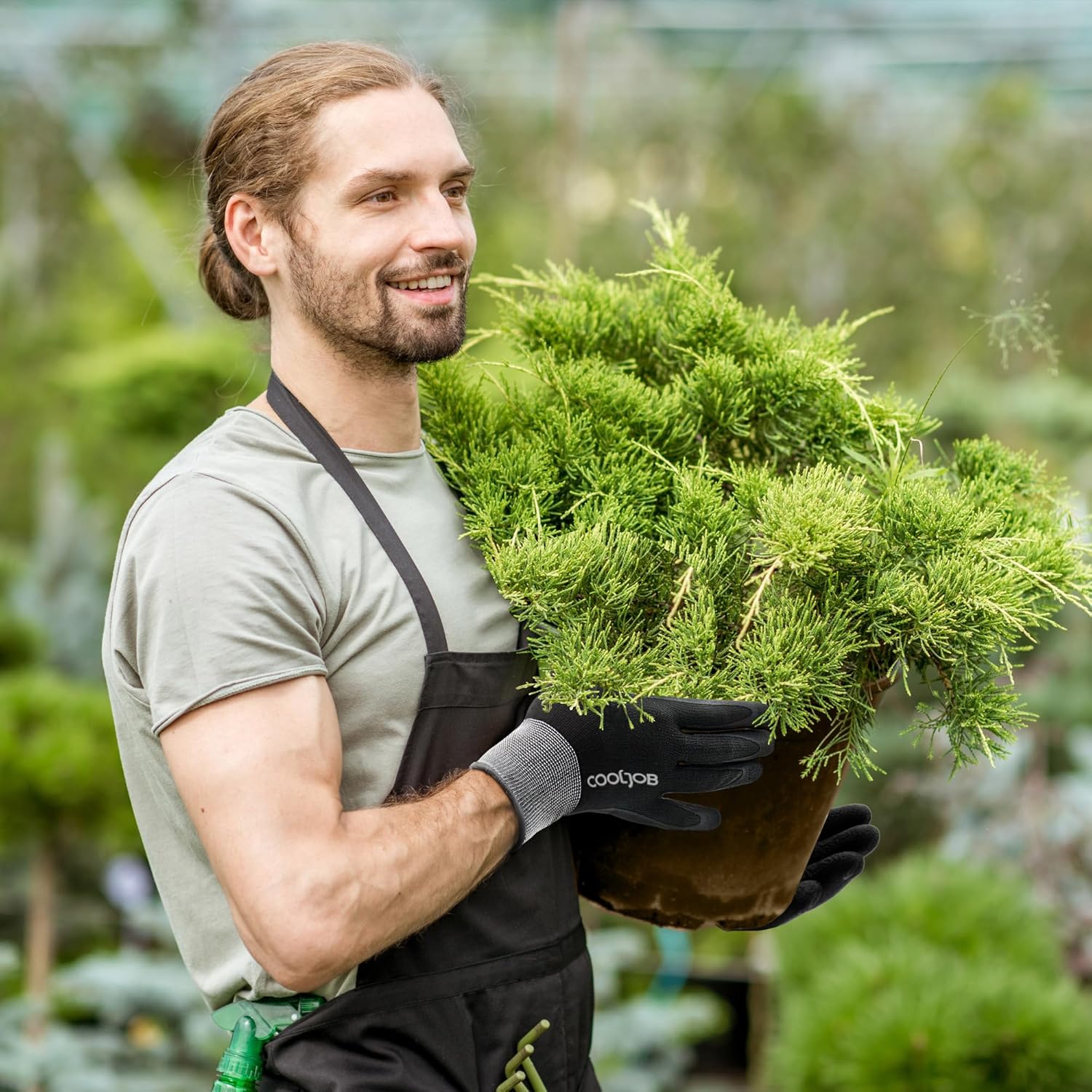 COOLJOB Gardening Gloves for Men. 6 Pairs Breathable Rubber Coated for Garden Weeding Landscaping. Outside Work for Lawn Yard. Men's Large Size. Black & Red