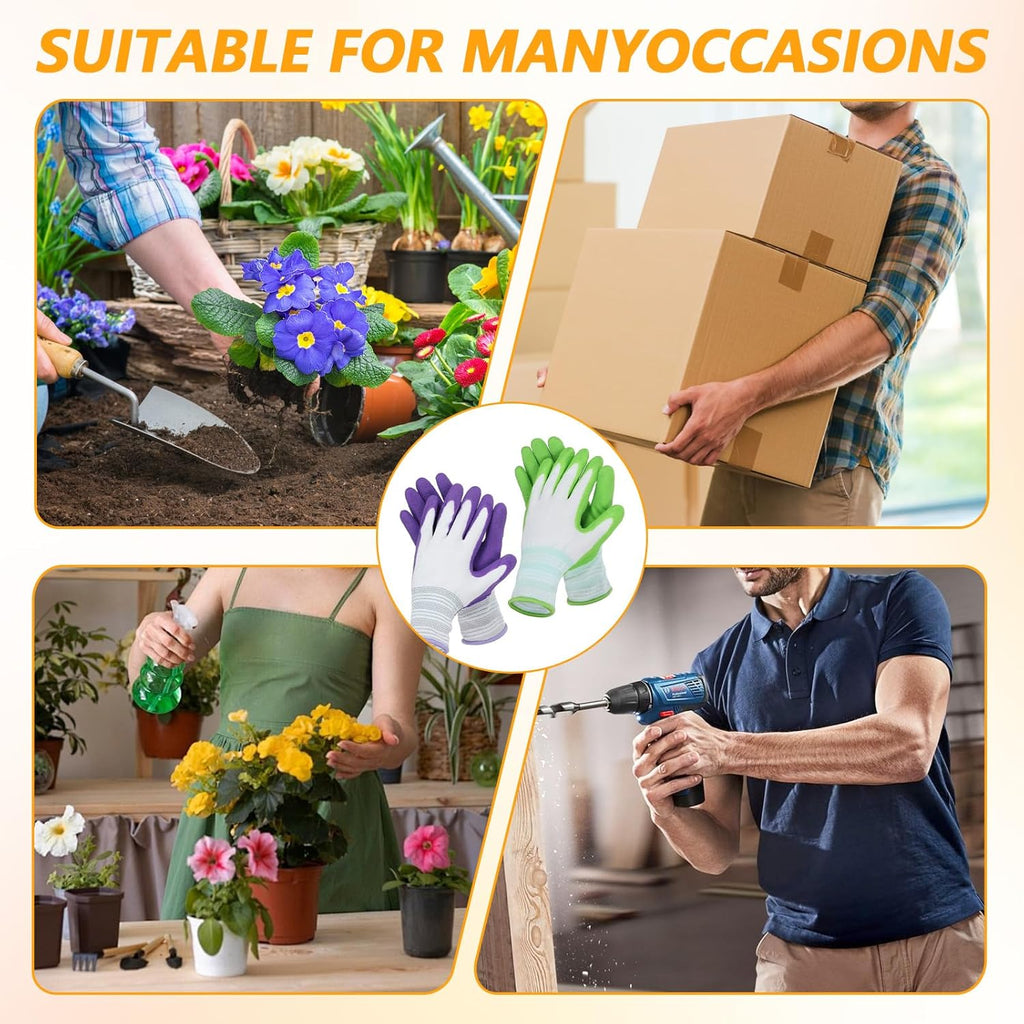 Thinp 2 Pairs Gardening Gloves. Outdoor Work Garden Gloves Breathable Rubber Coated Outdoor Protective Yard Glove with Grip for Women Men Garden Essentials (Green. Purple)